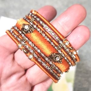 Vintage orange satin cz bracelet bangles and gold cz